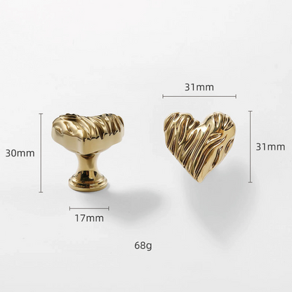 Heart Shaped Brass Cabinet Knob with Wavy Texture