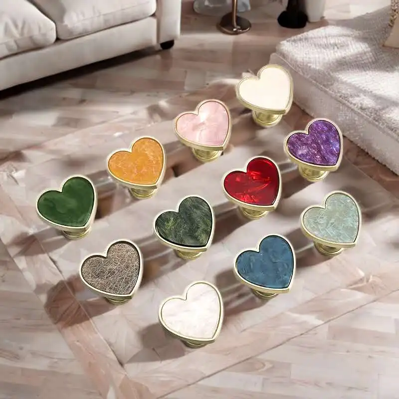 Heart-Shaped Cabinet Knob with Decorative Inlay for Dressers and Drawers