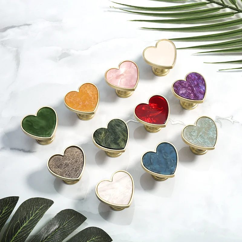 Heart-Shaped Cabinet Knob with Decorative Inlay for Dressers and Drawers