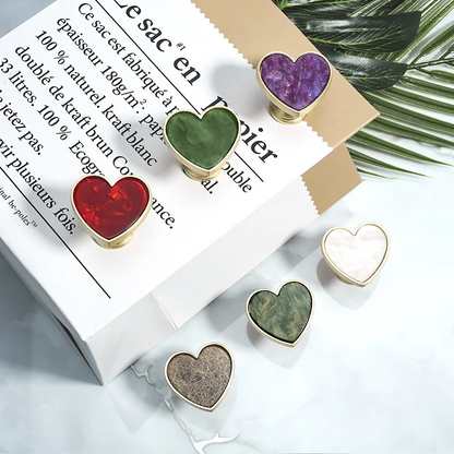 Heart-Shaped Cabinet Knob with Decorative Inlay for Dressers and Drawers