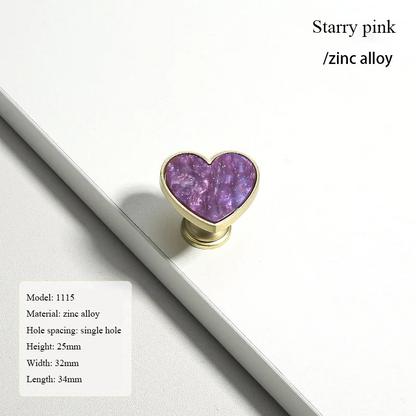 Heart-Shaped Cabinet Knob with Decorative Inlay for Dressers and Drawers