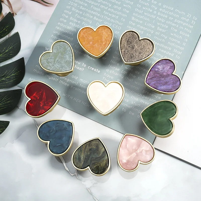 Heart-Shaped Cabinet Knob with Decorative Inlay for Dressers and Drawers