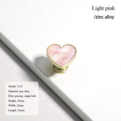 Heart-Shaped Cabinet Knob with Decorative Inlay for Dressers and Drawers