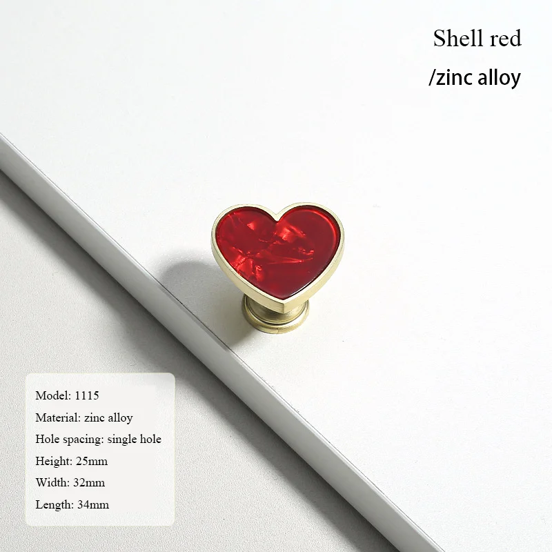 Heart-Shaped Cabinet Knob with Decorative Inlay for Dressers and Drawers