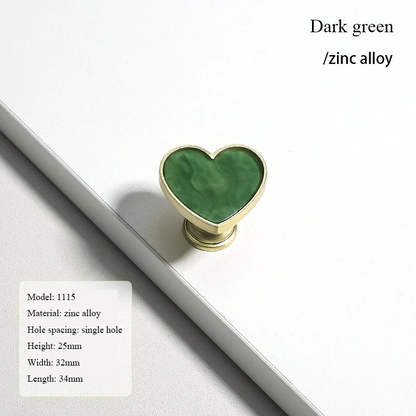 Heart-Shaped Cabinet Knob with Decorative Inlay for Dressers and Drawers