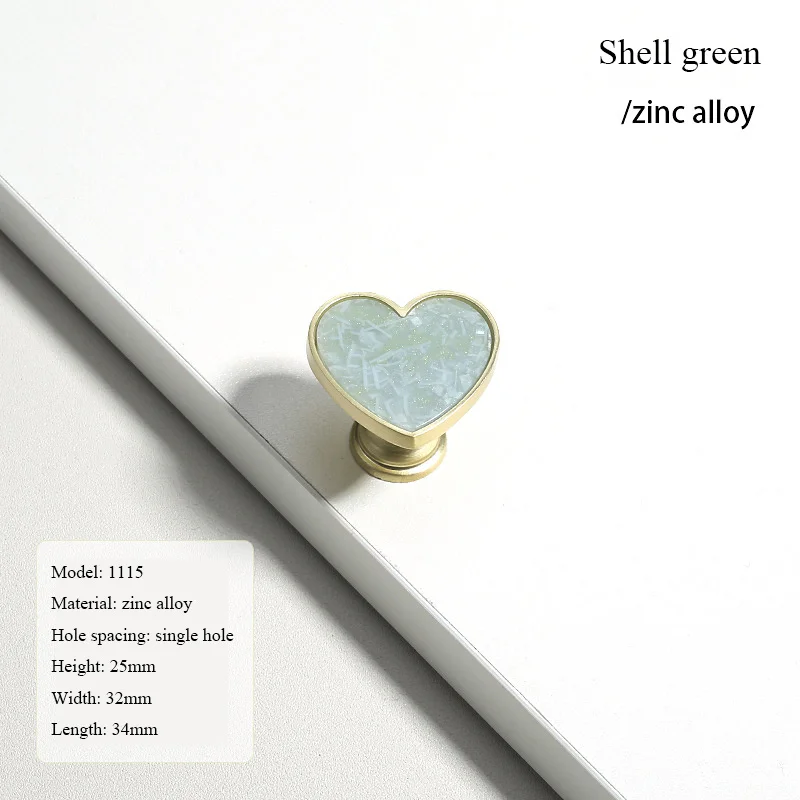 Heart-Shaped Cabinet Knob with Decorative Inlay for Dressers and Drawers