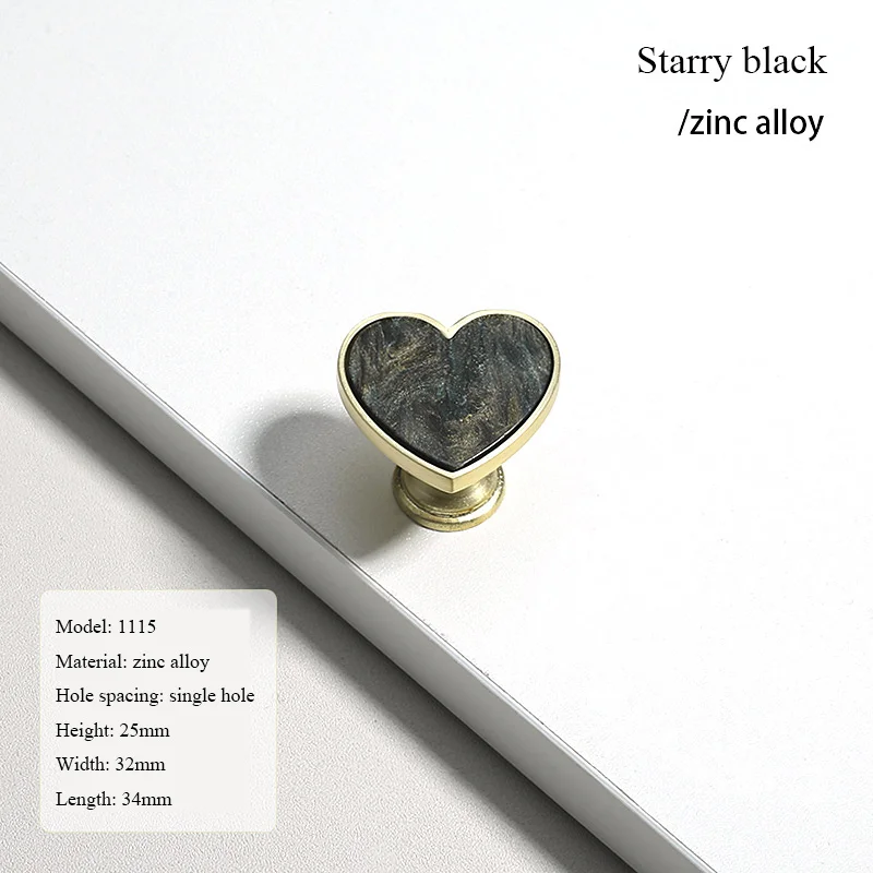 Heart-Shaped Cabinet Knob with Decorative Inlay for Dressers and Drawers