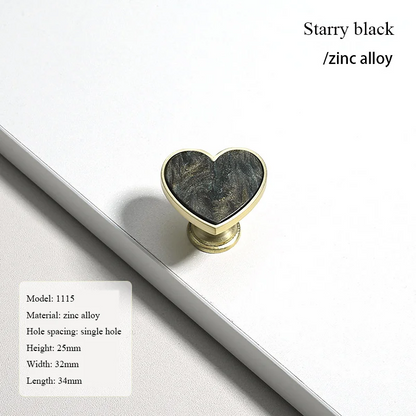 Heart-Shaped Cabinet Knob with Decorative Inlay for Dressers and Drawers