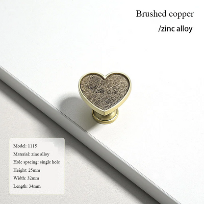 Heart-Shaped Cabinet Knob with Decorative Inlay for Dressers and Drawers