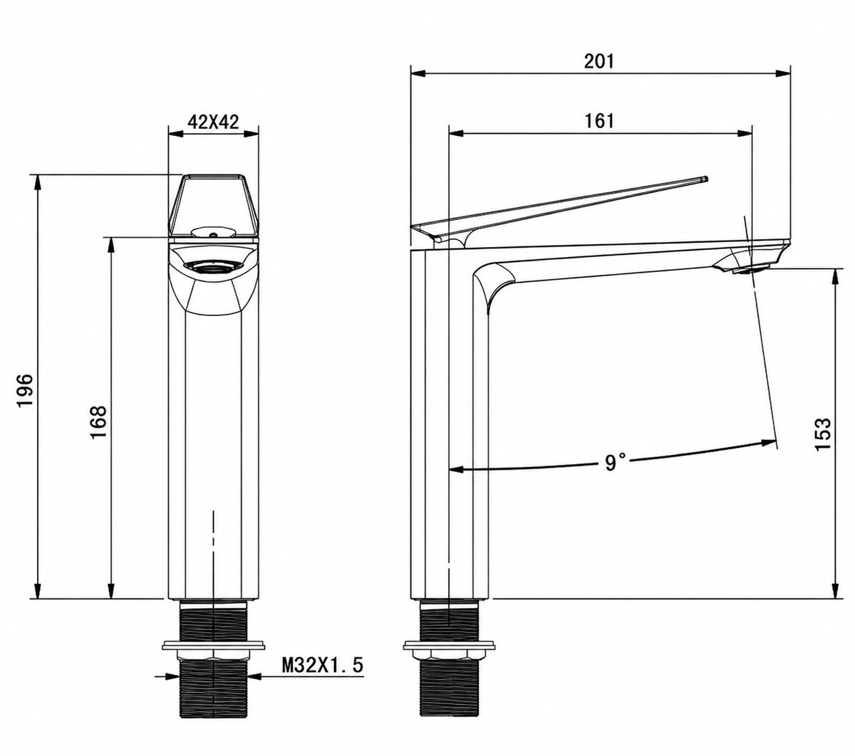 Lottin Modern Single-Handle Single-Hole Bathroom Sink Faucet - Dimensions