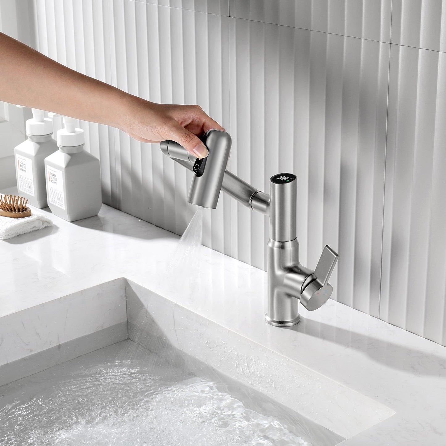 Luma Modern Single Handle 360° Swivel Bathroom Faucet With Digital Temperature Display