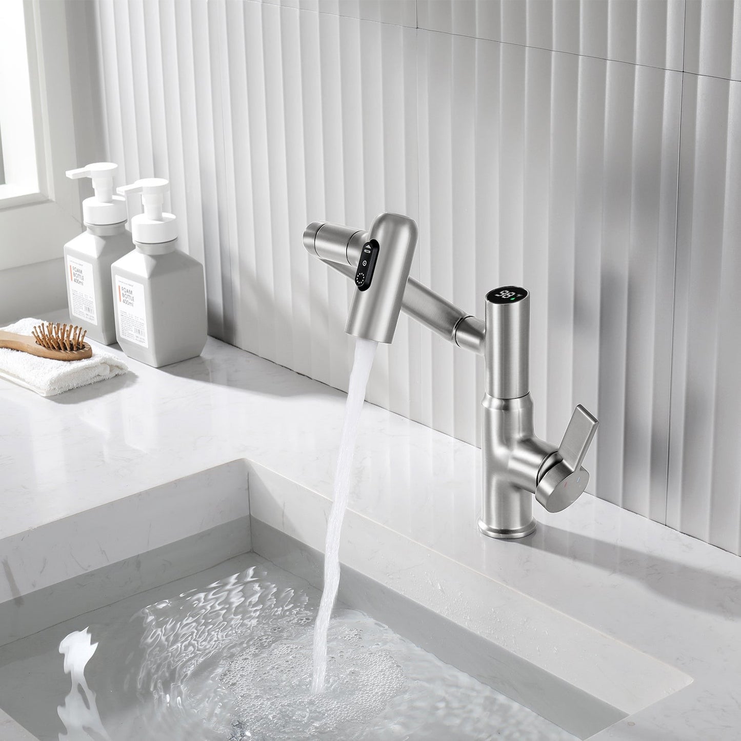 Luma Modern Single Handle 360° Swivel Bathroom Faucet With Digital Temperature Display