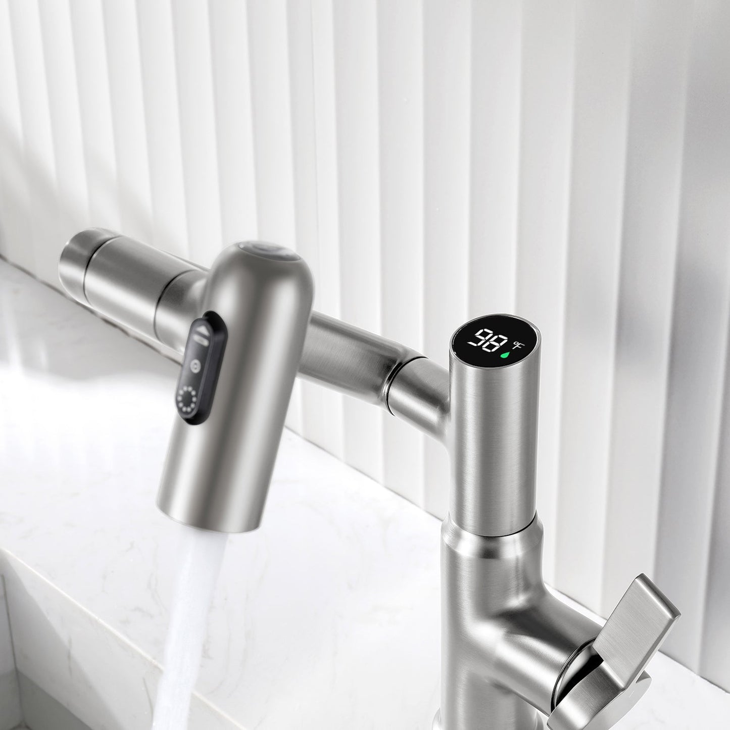 Luma Modern Single Handle 360° Swivel Bathroom Faucet With Digital Temperature Display