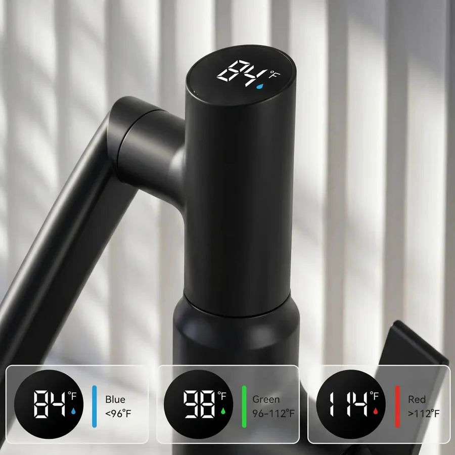 Luma Modern Single Handle 360° Swivel Bathroom Faucet With Digital Temperature Display