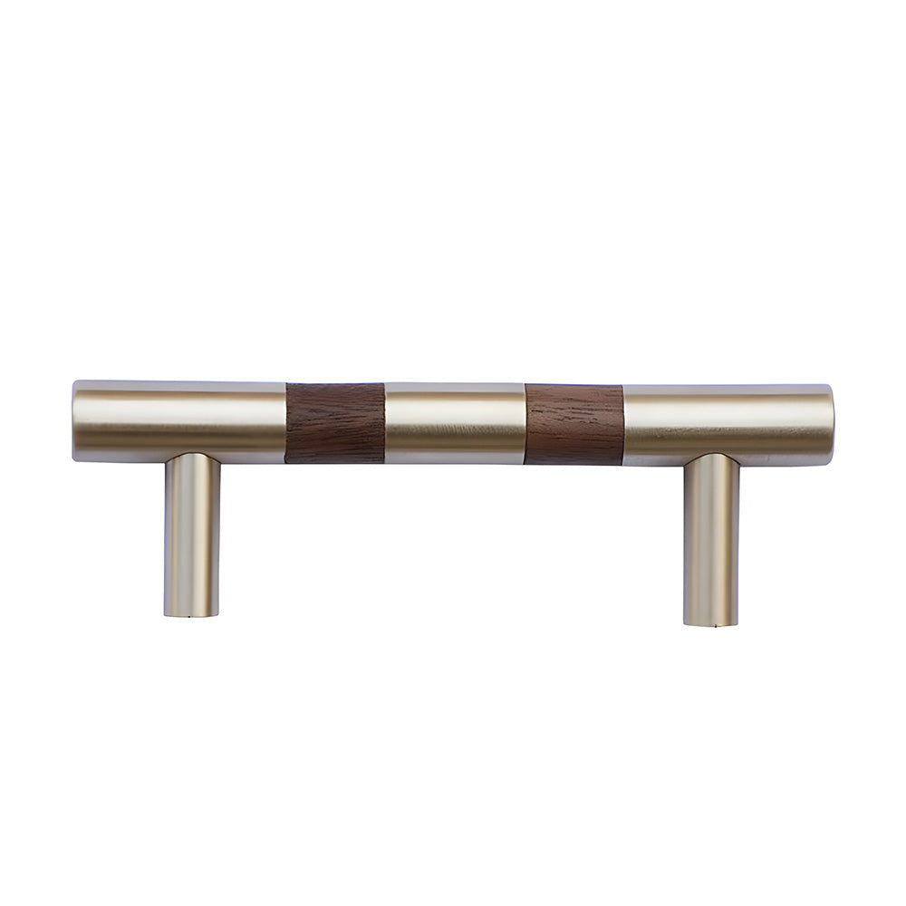 Mid-Century Modern Walnut Wood and Brass Cabinet Pulls