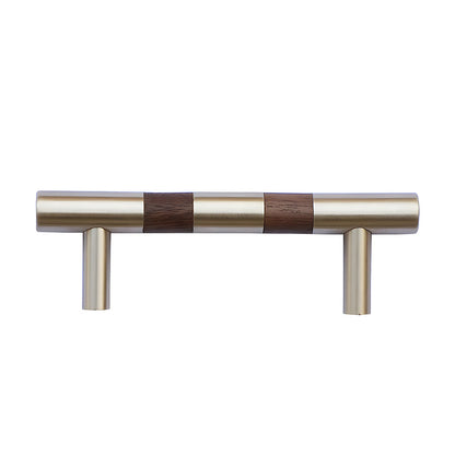 Mid-Century Modern Walnut Wood and Brass Cabinet Pulls