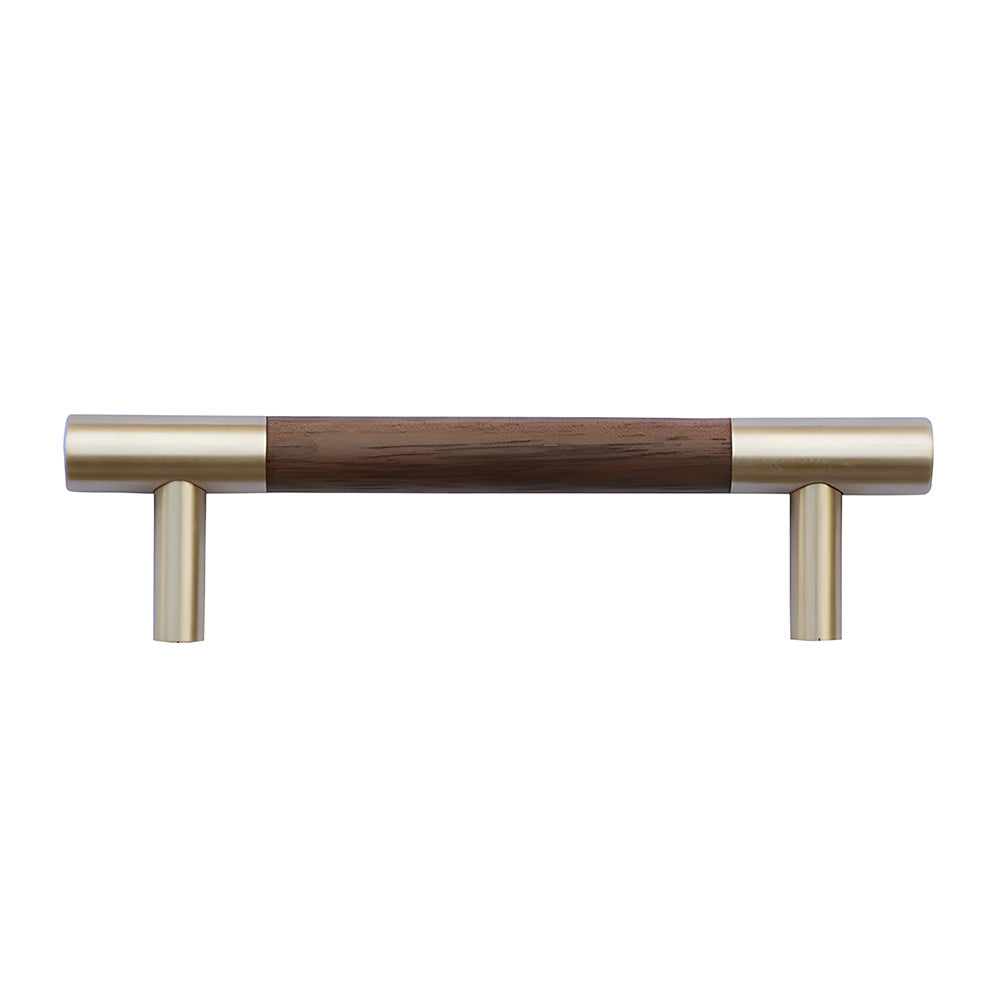 Mid-Century Modern Walnut Wood and Brass Cabinet Pulls