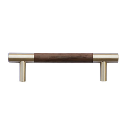Mid-Century Modern Walnut Wood and Brass Cabinet Pulls