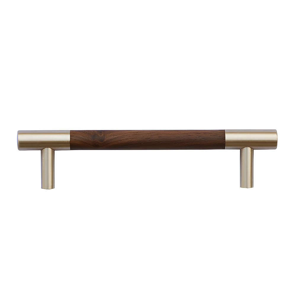 Mid-Century Modern Walnut Wood and Brass Cabinet Pulls