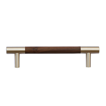 Mid-Century Modern Walnut Wood and Brass Cabinet Pulls