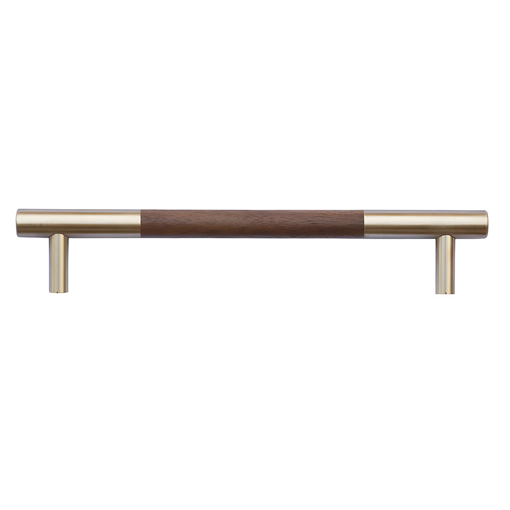 Mid-Century Modern Walnut Wood and Brass Cabinet Pulls