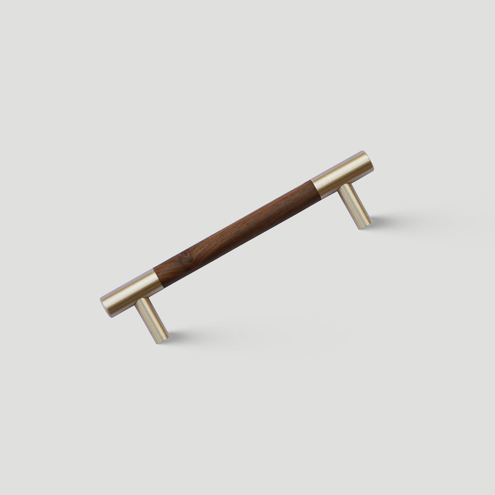 Mid-Century Modern Walnut Wood and Brass Cabinet Pulls