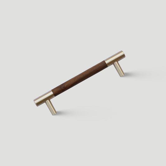 Mid-Century Modern Walnut Wood and Brass Cabinet Pulls