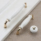 White Ceramic Cabinet Pulls and Knobs, Gold / Black Options