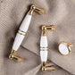 White Ceramic Cabinet Pulls and Knobs, Gold / Black Options