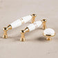 White Ceramic Cabinet Pulls and Knobs, Gold / Black Options