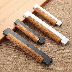 Modern Wood Cabinet Pulls with Black / Silver Metal Ends