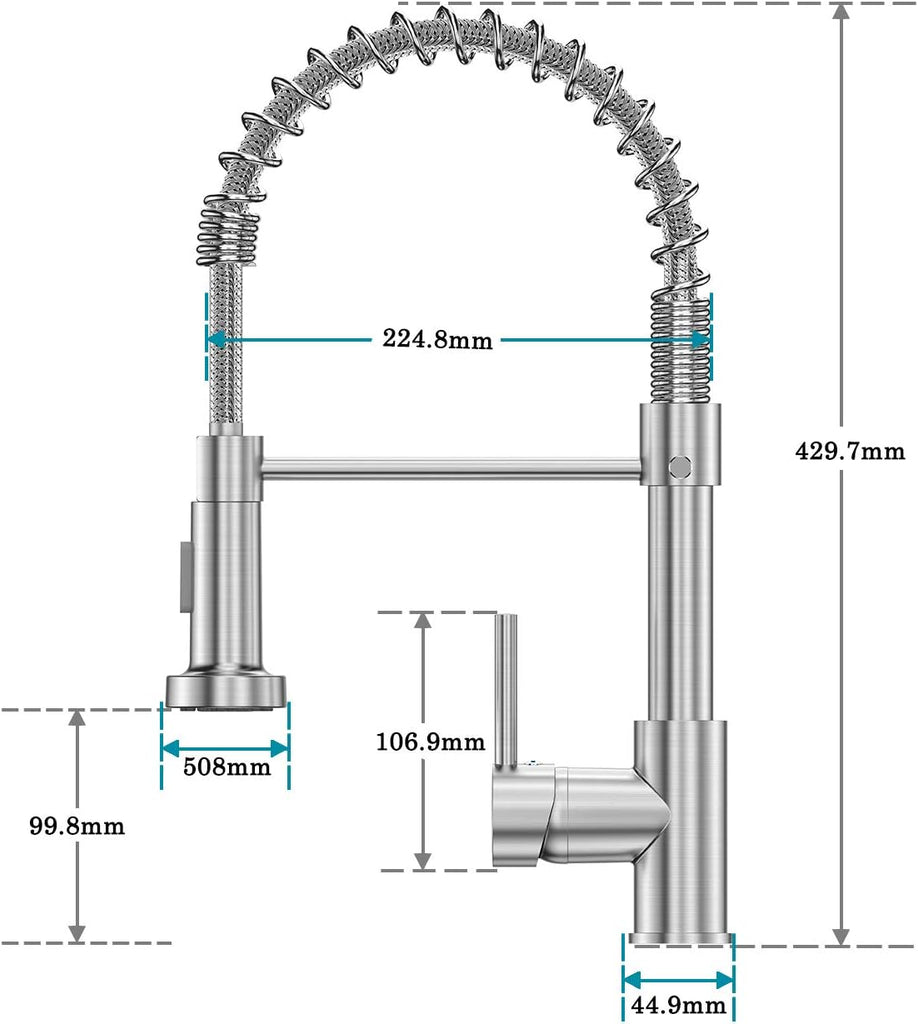 Maren Industrial Pre-Rinse Kitchen Faucet - Dimensions