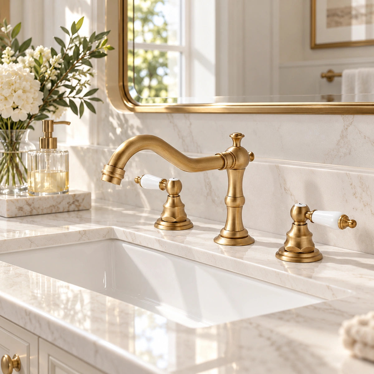 Melora French Vintage 3-Hole Widespread Bathroom Sink Faucet with Two Handles