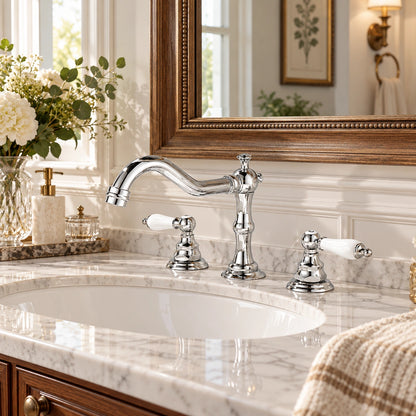 Melora French Vintage 3-Hole Widespread Bathroom Sink Faucet with Two Handles