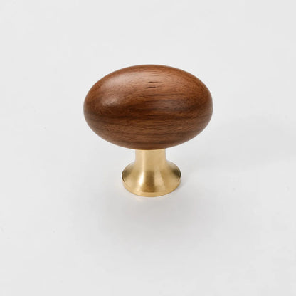 Mid-Century Modern Oval Wood Cabinet Knob with Brass Base