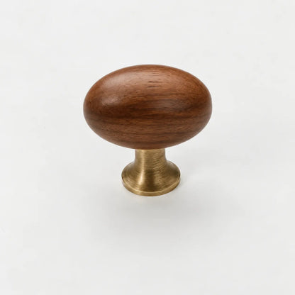 Mid-Century Modern Oval Wood Cabinet Knob with Brass Base
