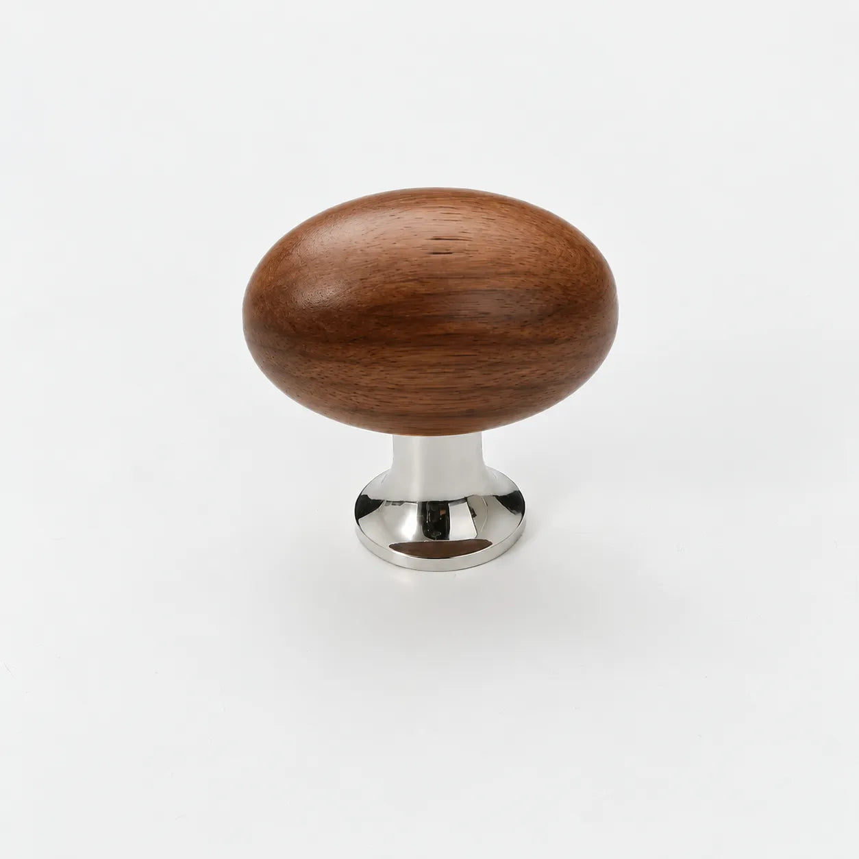 Mid-Century Modern Oval Wood Cabinet Knob with Brass Base
