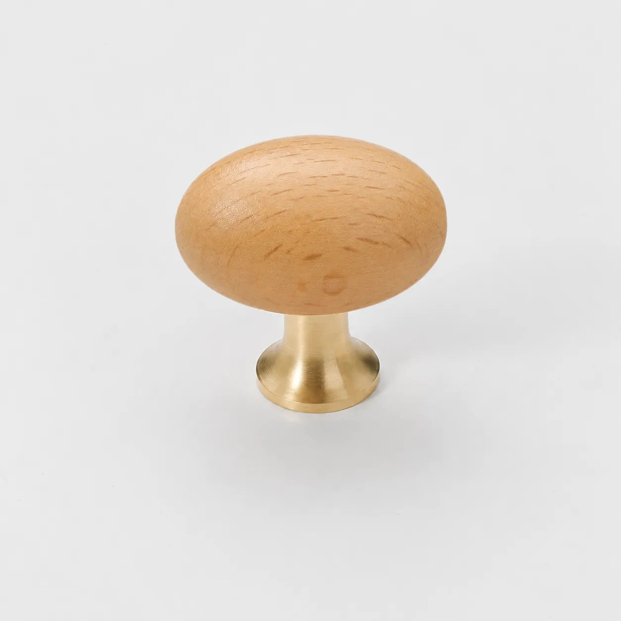 Mid-Century Modern Oval Wood Cabinet Knob with Brass Base