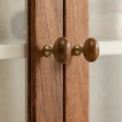 Mid-Century Modern Oval Wood Cabinet Knob with Brass Base