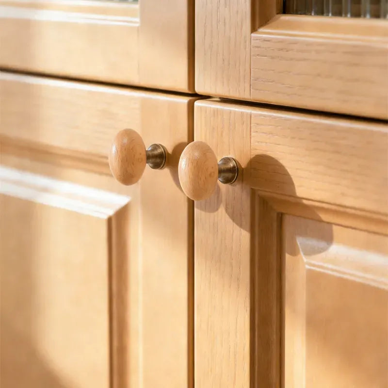Mid-Century Modern Oval Wood Cabinet Knob with Brass Base