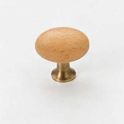 Mid-Century Modern Oval Wood Cabinet Knob with Brass Base