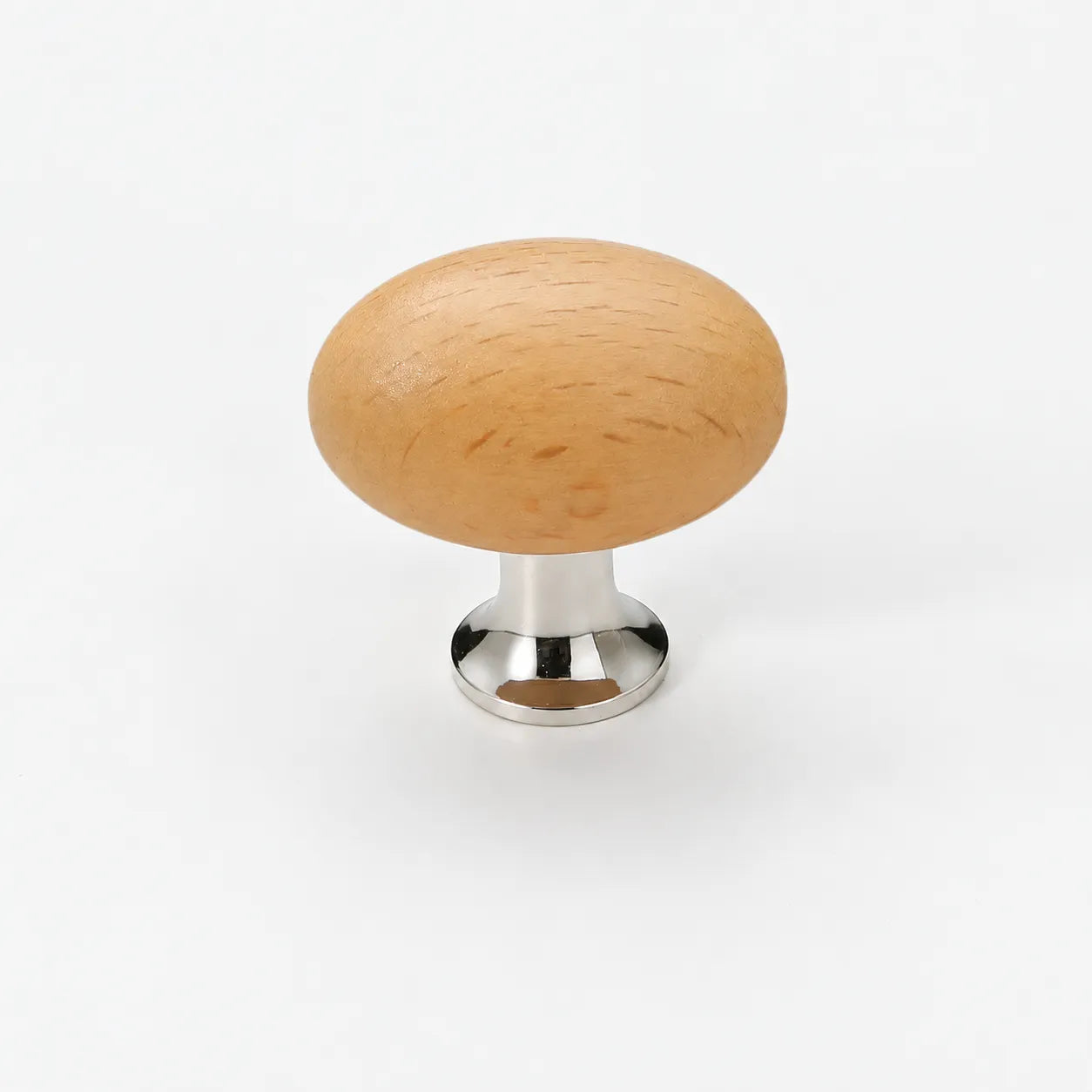 Mid-Century Modern Oval Wood Cabinet Knob with Brass Base