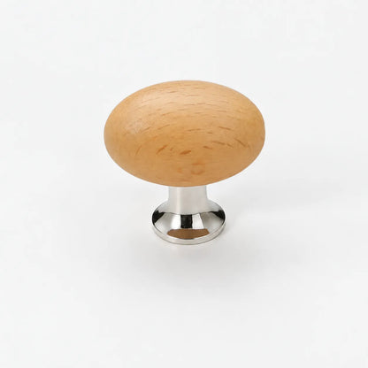 Mid-Century Modern Oval Wood Cabinet Knob with Brass Base