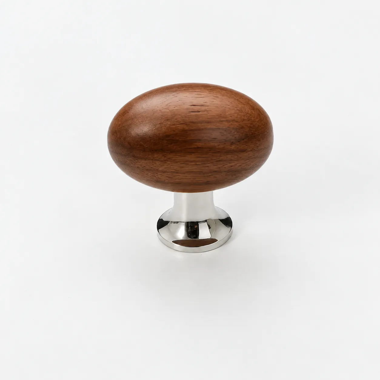 Mid-Century Modern Oval Wood Cabinet Knob with Brass Base