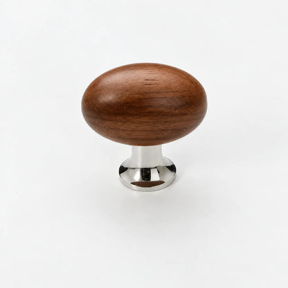 Mid-Century Modern Oval Wood Cabinet Knob with Brass Base
