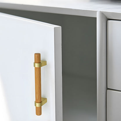 Mid-Century Wood and Brass T-Bar Cabinet Pulls and Knobs