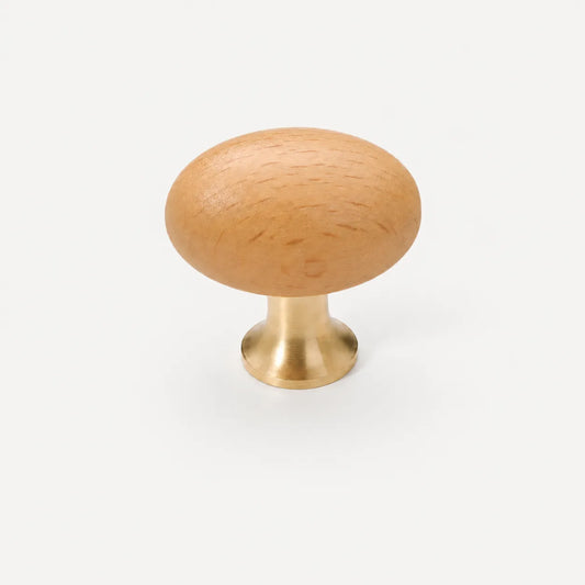 Mid-Century Modern Oval Wood Cabinet Knob with Brass Base