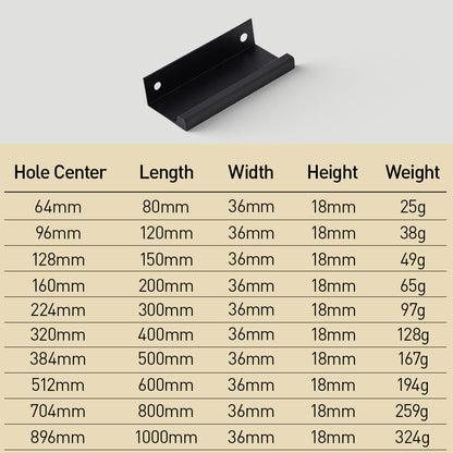 Long L-Profile Cabinet Edge Pulls for Wardrobe Doors