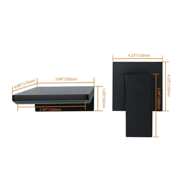Lucento Minimalist Wall-Mounted Waterfall Bathroom Sink Faucet - Dimensions
