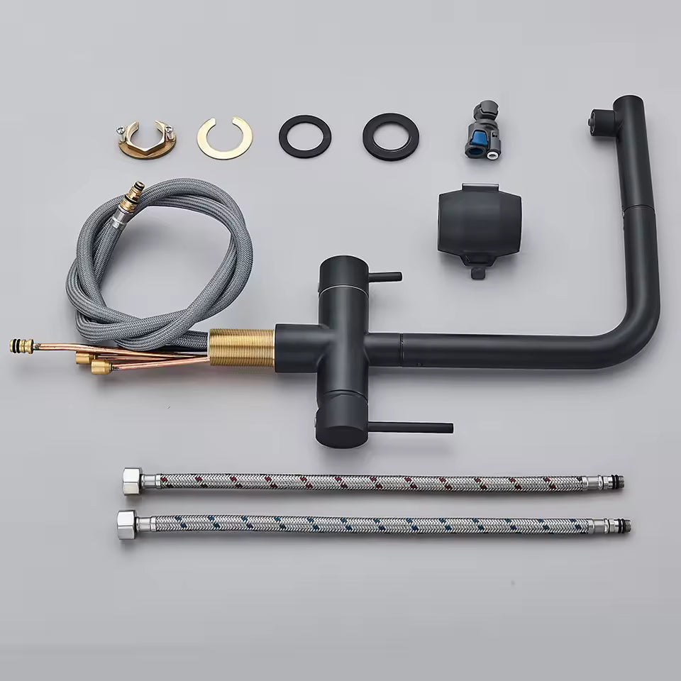 Mira Pro Three-Way Pull-Out Kitchen Faucet with Filter Tap Reverse Osmosis Compatible - What is included